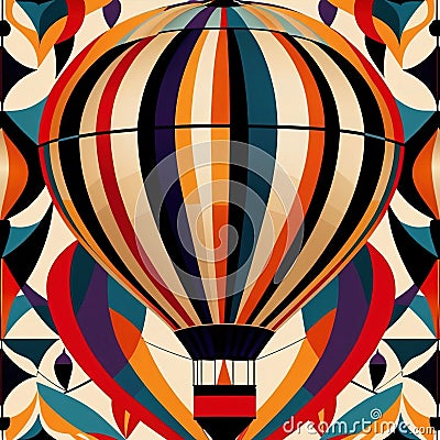 Hot air balloon transport, elegant vintage retro art deco style illustration Cartoon Illustration