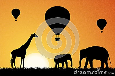 Hot air ballooning in Africa. Vector illustration Vector Illustration