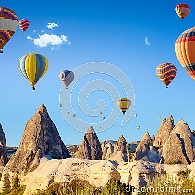 Hot air ballooning near Goreme, Cappadocia, Turkey Stock Photo
