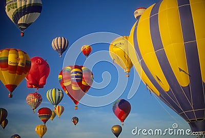 Hot air balloons agaisnt blue sky Editorial Stock Photo