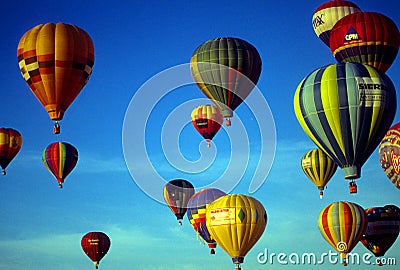 Hot air balloons agaisnt blue sky Editorial Stock Photo