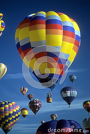 Hot air balloons agaisnt blue sky Stock Photo