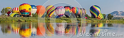 Hot Air Balloons Along River Panorama Editorial Stock Photo