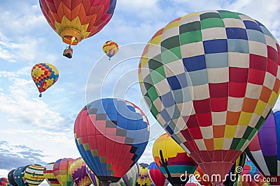 Hot Air Balloons Ascend Over Albuquerque Stock Photo