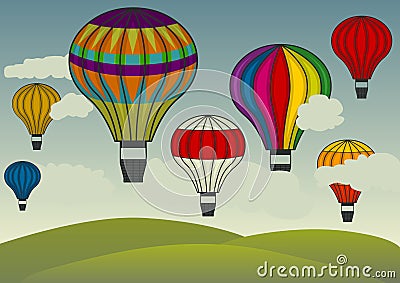 Hot air balloons floating Vector Illustration