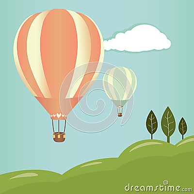 Hot air balloons landscape Vector Illustration