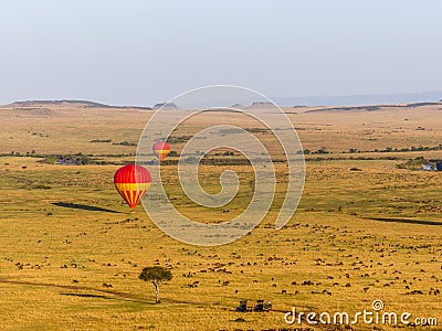 Hot air balloons over the Masai Mara Stock Photo