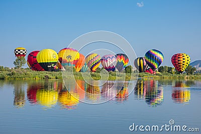 Hot Air Balloons In Park Liftoff Wide Editorial Stock Photo