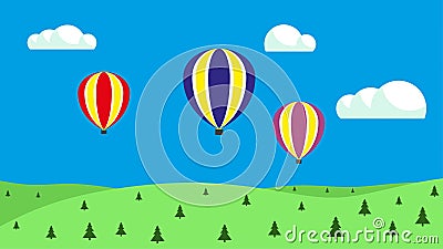 Hot air balloons in the sky. Balloons floating on the sky . Vector Illustration