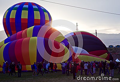 Hot Air Balloons At Sunrise At The Albuquerque Balloon Fiesta Editorial Stock Photo