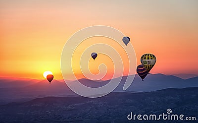 Hot air balloons at sunrise in cappadoccia Editorial Stock Photo