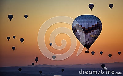 Hot air balloons at sunrise in cappadoccia Stock Photo