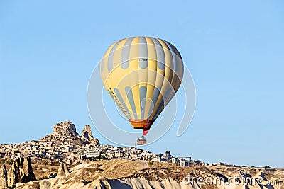 Hot air balloon in sky at sunrise in Goreme Cappadocia Editorial Stock Photo