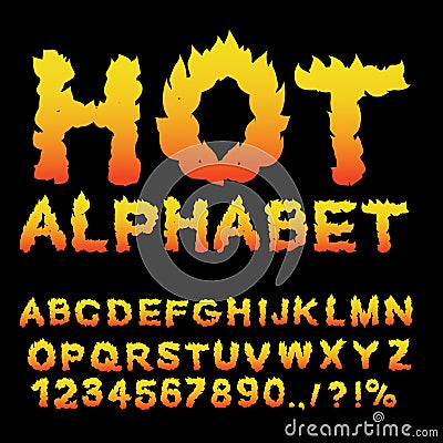 Hot Alphabet. Flame font. Fiery letters. Burning ABC. Fire typography. blaze lettring Vector Illustration