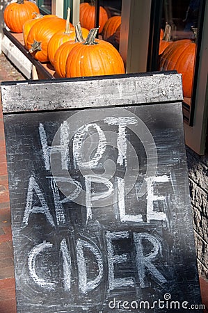 Hot Apple Cider Chalkboard Sidewalk Sign Stock Photo