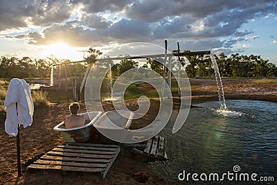 Hot artesian bore in outback Queensland. Stock Photo