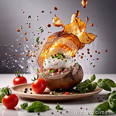 Hot baked potato with toppings Stock Photo