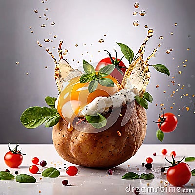 Hot baked potato with toppings Stock Photo