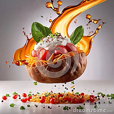 Hot baked potato with toppings Stock Photo