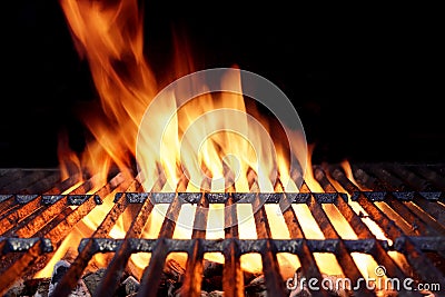 Hot Barbecue Charcoal Grill With Bright Flames Stock Photo