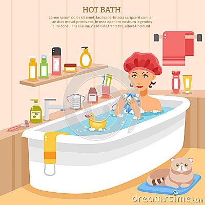 Hot Bath Poster Vector Illustration