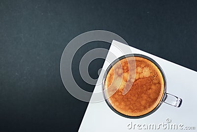 hot black coffee put on white and black table, freshness hot coffee Stock Photo