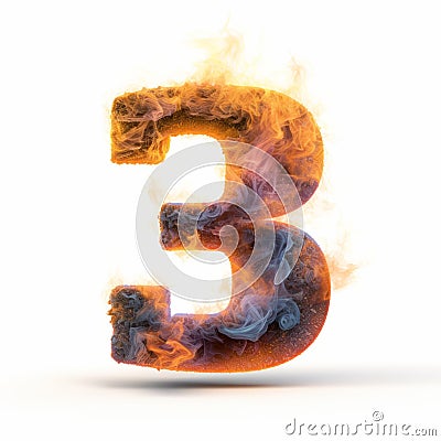 Hot Burning Letters Of Number 3: Layered Imagery With Subtle Irony Stock Photo