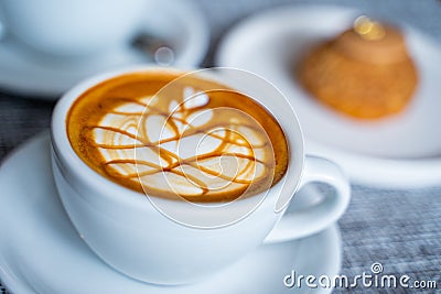 Hot caramel macchiato delicious drink Stock Photo