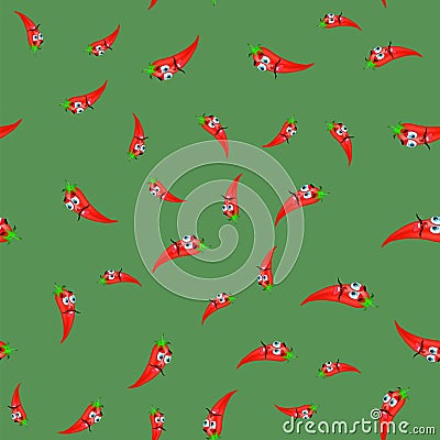 Hot Cartoon Red Peppers Seamless Pattern Vector Illustration