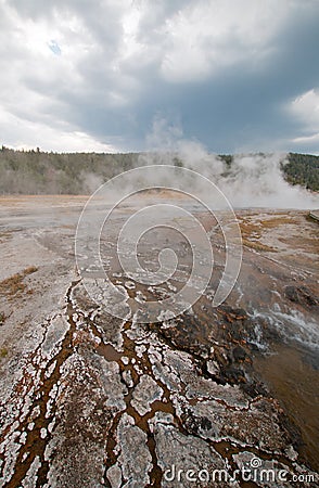 Hot Cascades hot spring in the Lower Geyser Basin in Yellowstone National Park in Wyoming USA Stock Photo