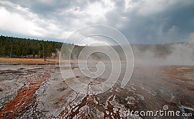 Hot Cascades hot spring in the Lower Geyser Basin in Yellowstone National Park in Wyoming USA Stock Photo