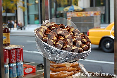 Hot Chestnuts on a New York City Street Editorial Stock Photo