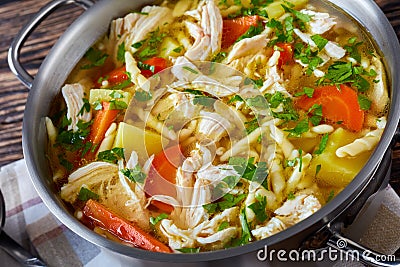 Hot Chicken and vegetable hearty soup Stock Photo