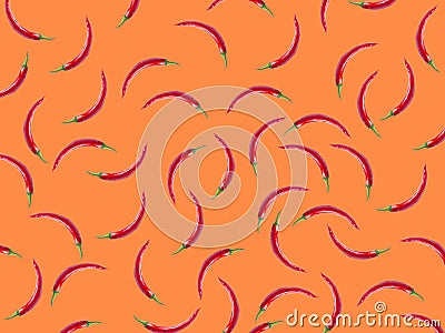Hot chili pattern. chili pepper isolated on orange background Stock Photo