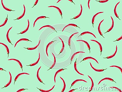 Hot chili pattern. chili pepper isolated on pastel green background Stock Photo