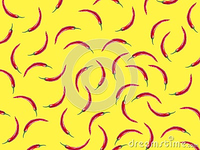 Hot chili pattern. chili pepper isolated on yellow background Stock Photo