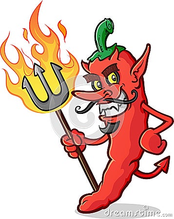 Hot Chili Pepper Devil Cartoon Character Vector Illustration