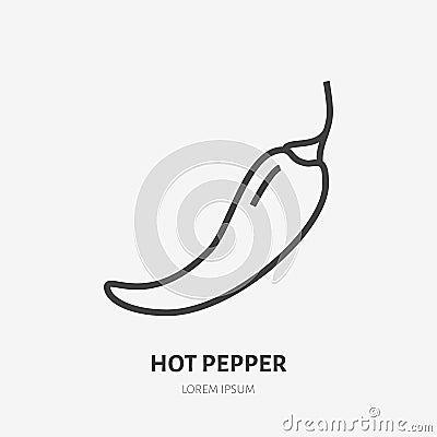 Hot chili pepper flat line icon. Vector thin sign of spicy food, mexican cafe logo. Spice illustration for restaurant Vector Illustration