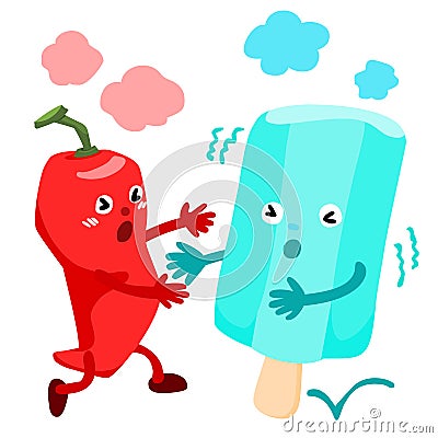 Hot chili pepper run to cold ice cream vector Vector Illustration