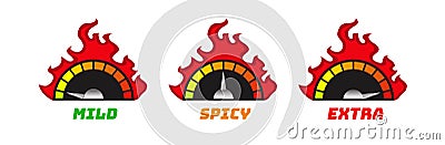 Hot chili pepper strength scale indicator - mild, spicy, extra Vector Illustration