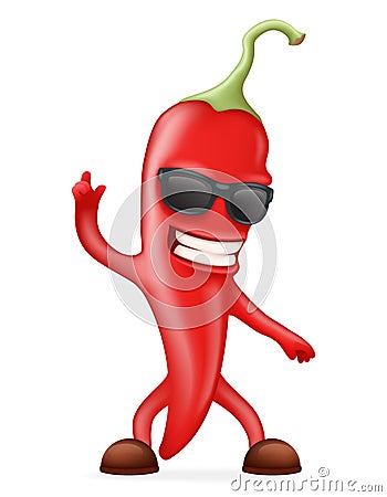 Hot Chili Pepper Sunglasses Happy Character Realistic 3d Design Vector illustration Vector Illustration