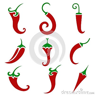 Hot chili pepper vector set isolated Vector Illustration