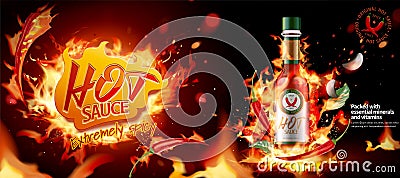 Hot chili sauce ads banner Vector Illustration