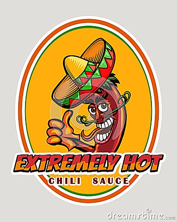 Hot Chili Sauce Emblem Cartoon Illustration