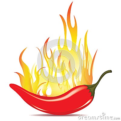 Hot chilli pepper in fire Vector Illustration