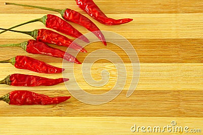 Hot chilli on the wooden board Stock Photo