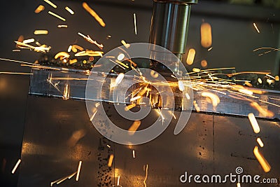 The hot chip on CNC machine from tool wear. Stock Photo