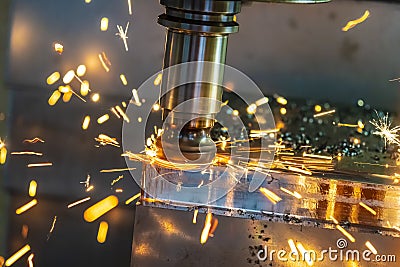 The hot chip on CNC machine from tool wear. Stock Photo