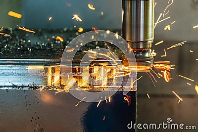 The hot chip on CNC machine from tool wear. Stock Photo