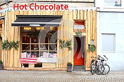 Touristic Hot Chocolate pub at the Dam Square, Amsterdam,Netherlands Editorial Stock Photo